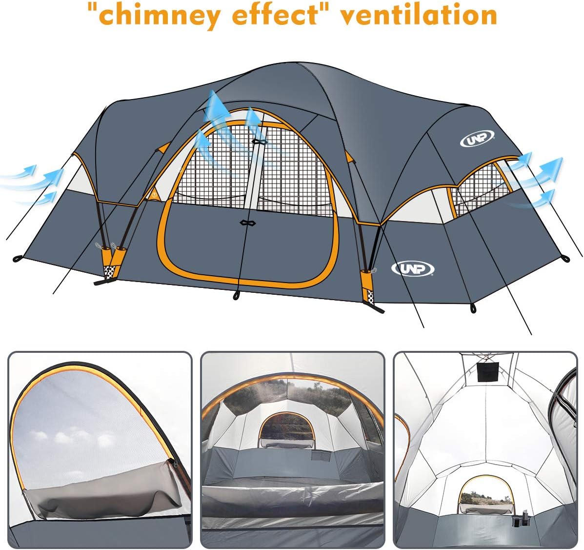 Carpa Familiar UNP 10 Personas, Doble Capa, Impermeable, 2 Habitaciones