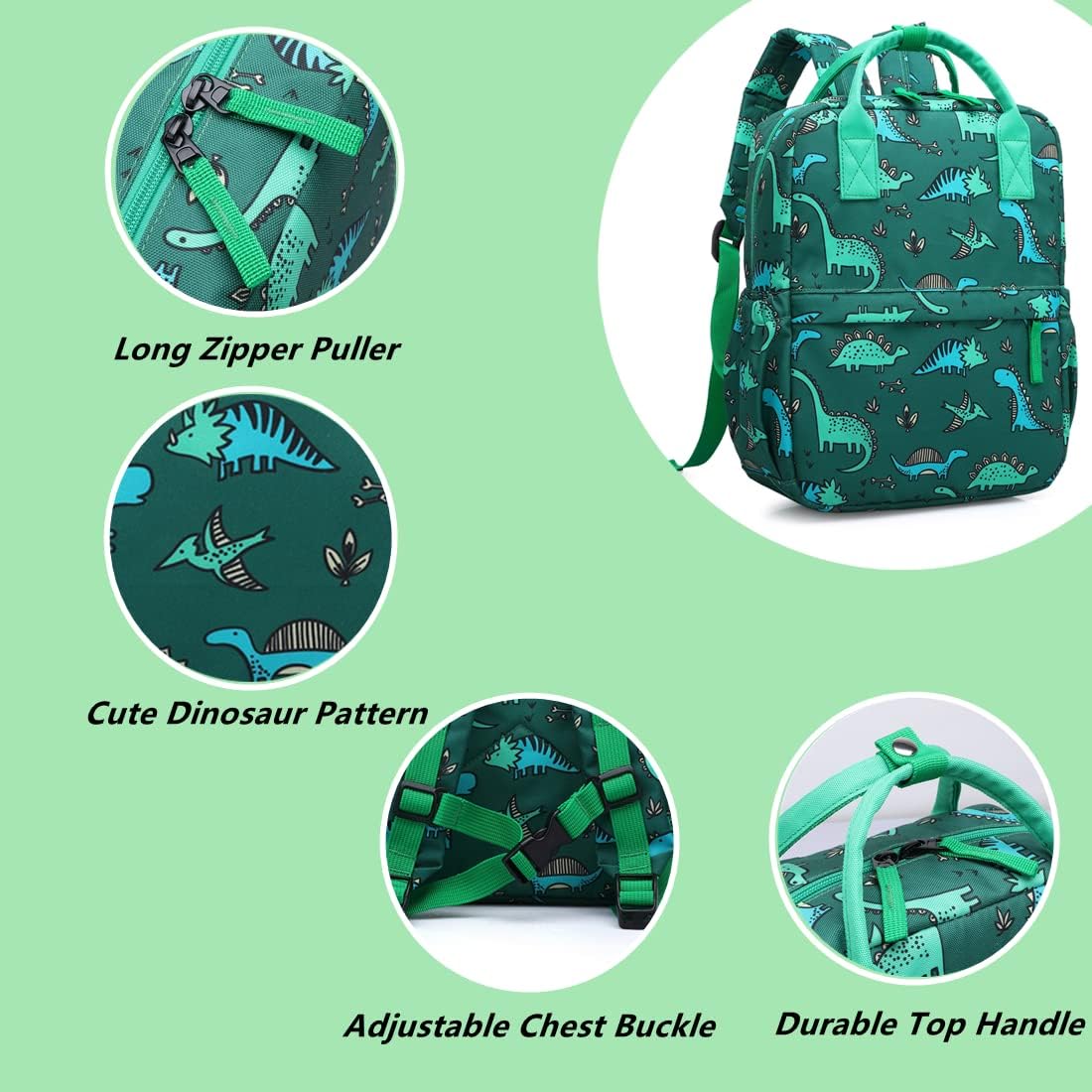 Bolsos escolar de dinosaurio para niño de 30 Cm Verde