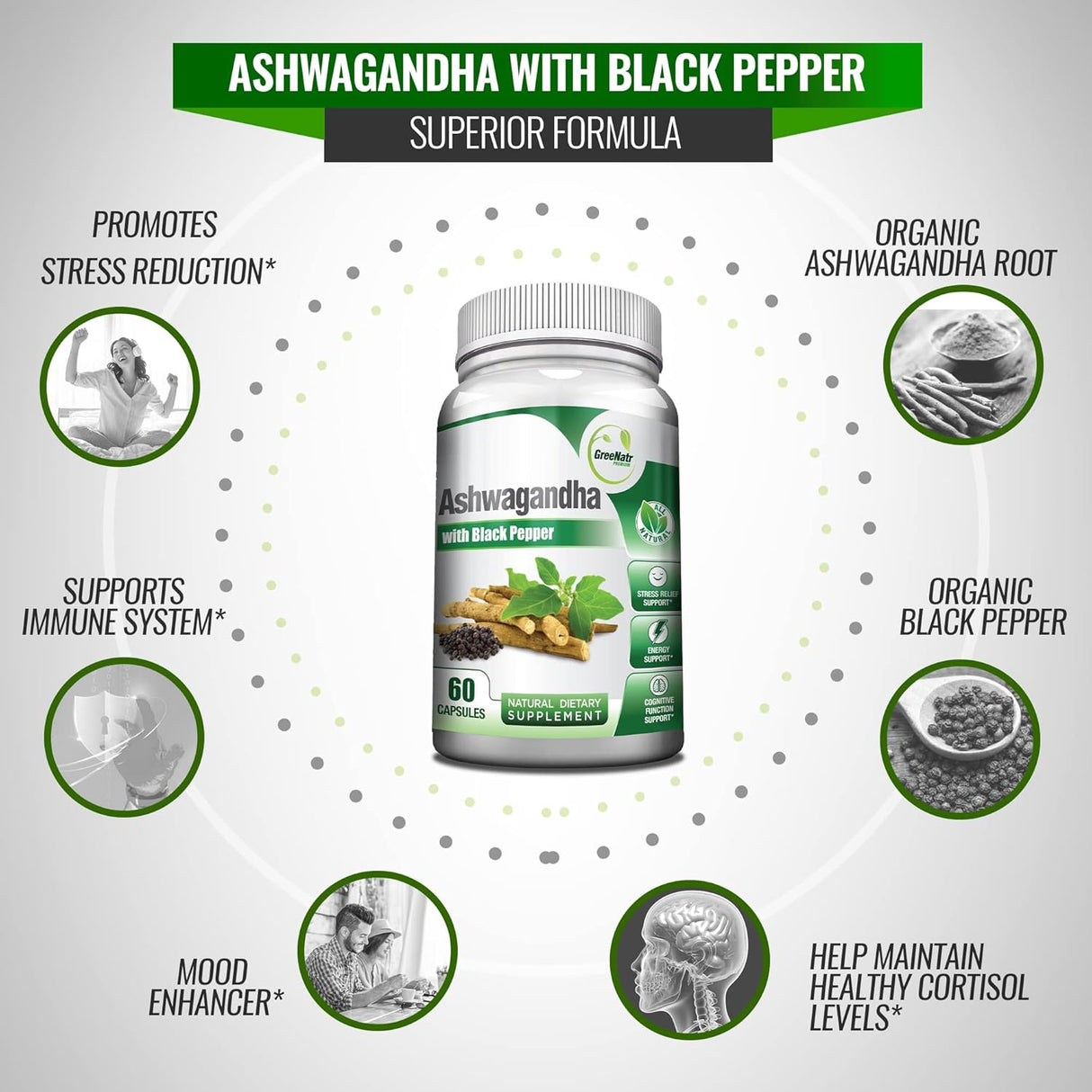 Cápsulas Orgánicas de Ashwagandha - Mejora del Ánimo 1300 mg