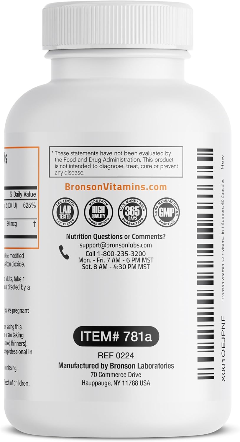 Suplemento Bronson K2 (MK7) con D3, 5000 IU, 60 Cápsulas