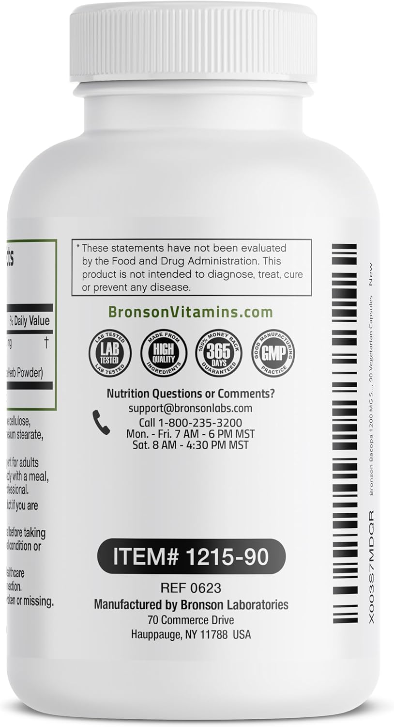 Suplementos Bronson Bacopa apoya la función cerebral 90 cáp