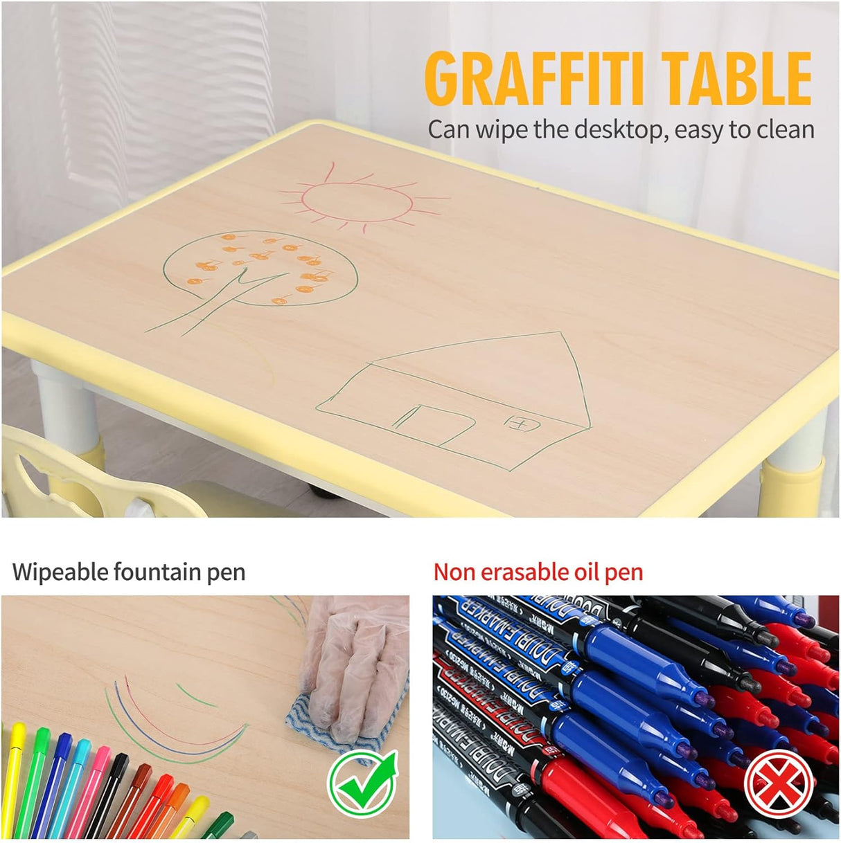 Juego de mesa y sillas de estudio para niños 2 asientos