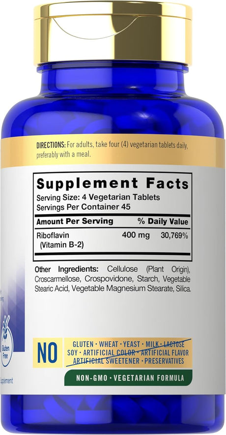 Suplemento  Vitamina B2 400mg  180 Tabletas  Vegetariano