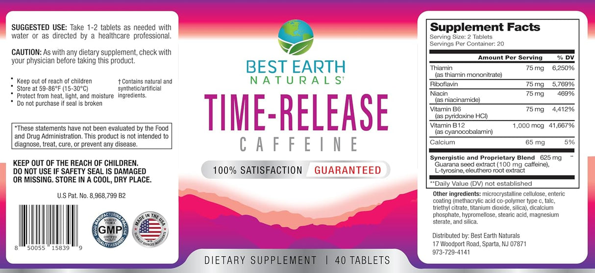 Café Time Release Best Earth Naturals con L-Tirosina 40 Cápsulas