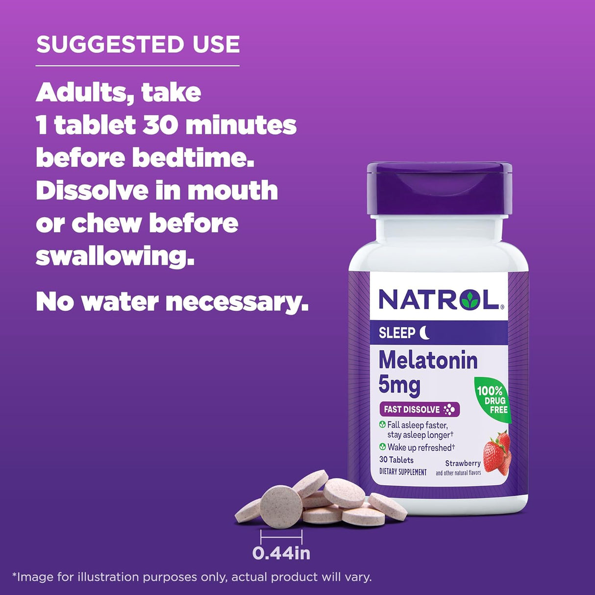Tabletas de melatonina Natrol, 5mg, 30 conteo, sabor fresa