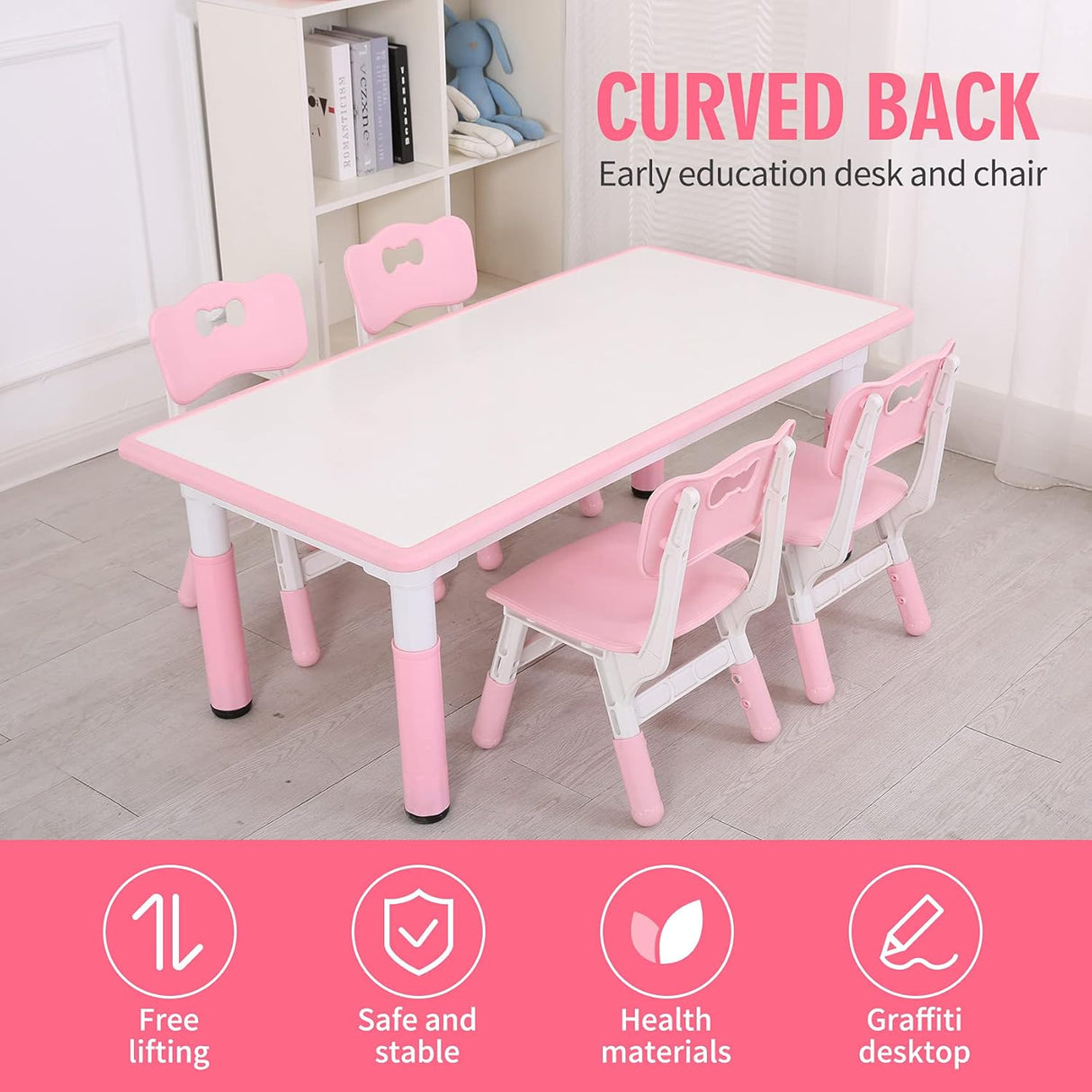 Juego de mesa de plástico ajustable en altura con 4 asientos