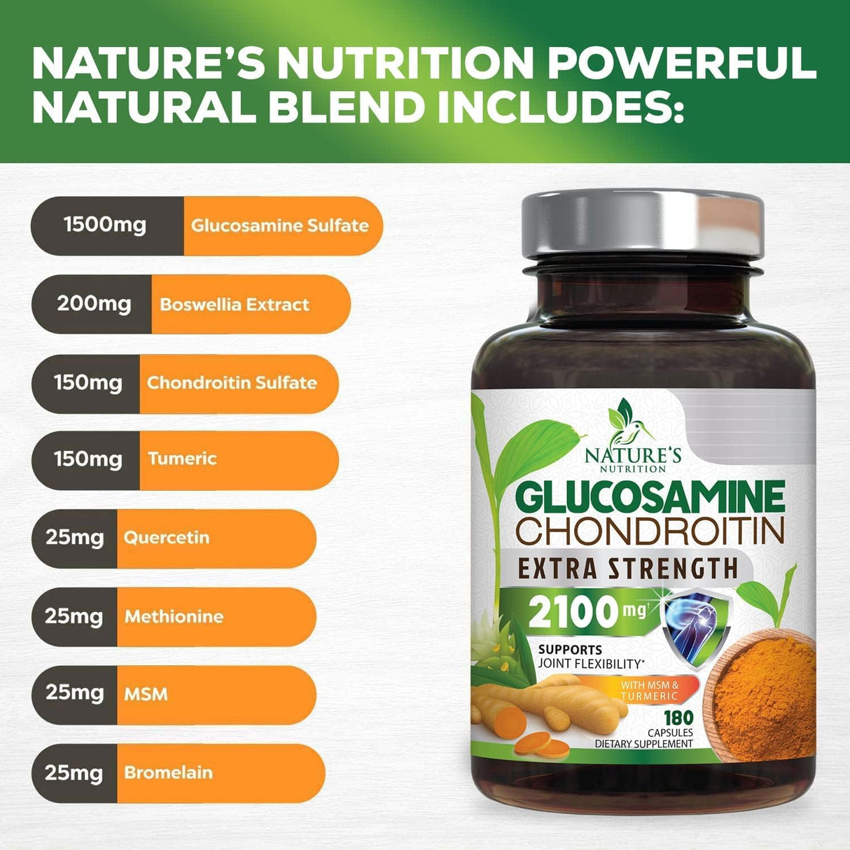 Suplemento Glucosamina condroitina con cúrcuma y MSM  180und