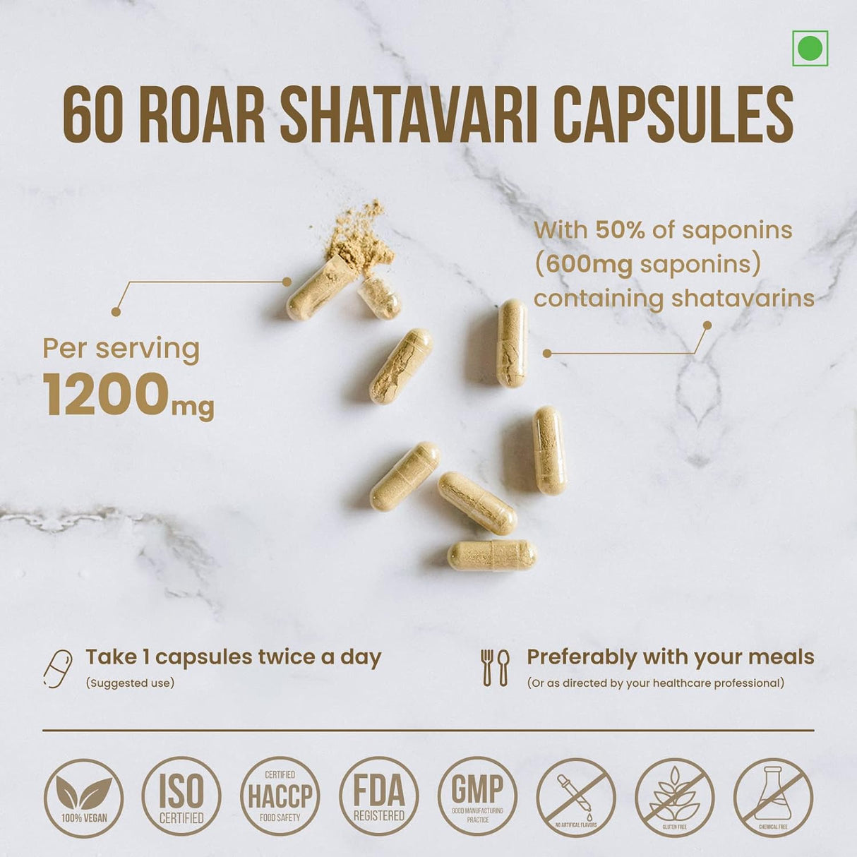 Cápsulas Roar to Life Naturally Shatavari  60 unidades