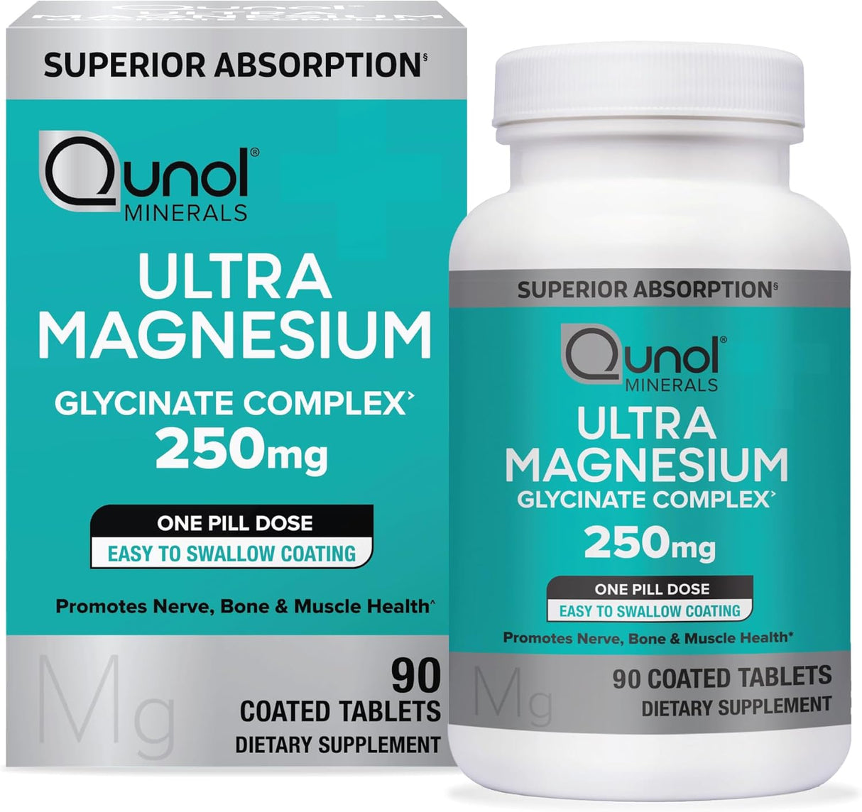 Qunol Magnesio Glicinato Complejo, 250mg, 90 cápsulas
