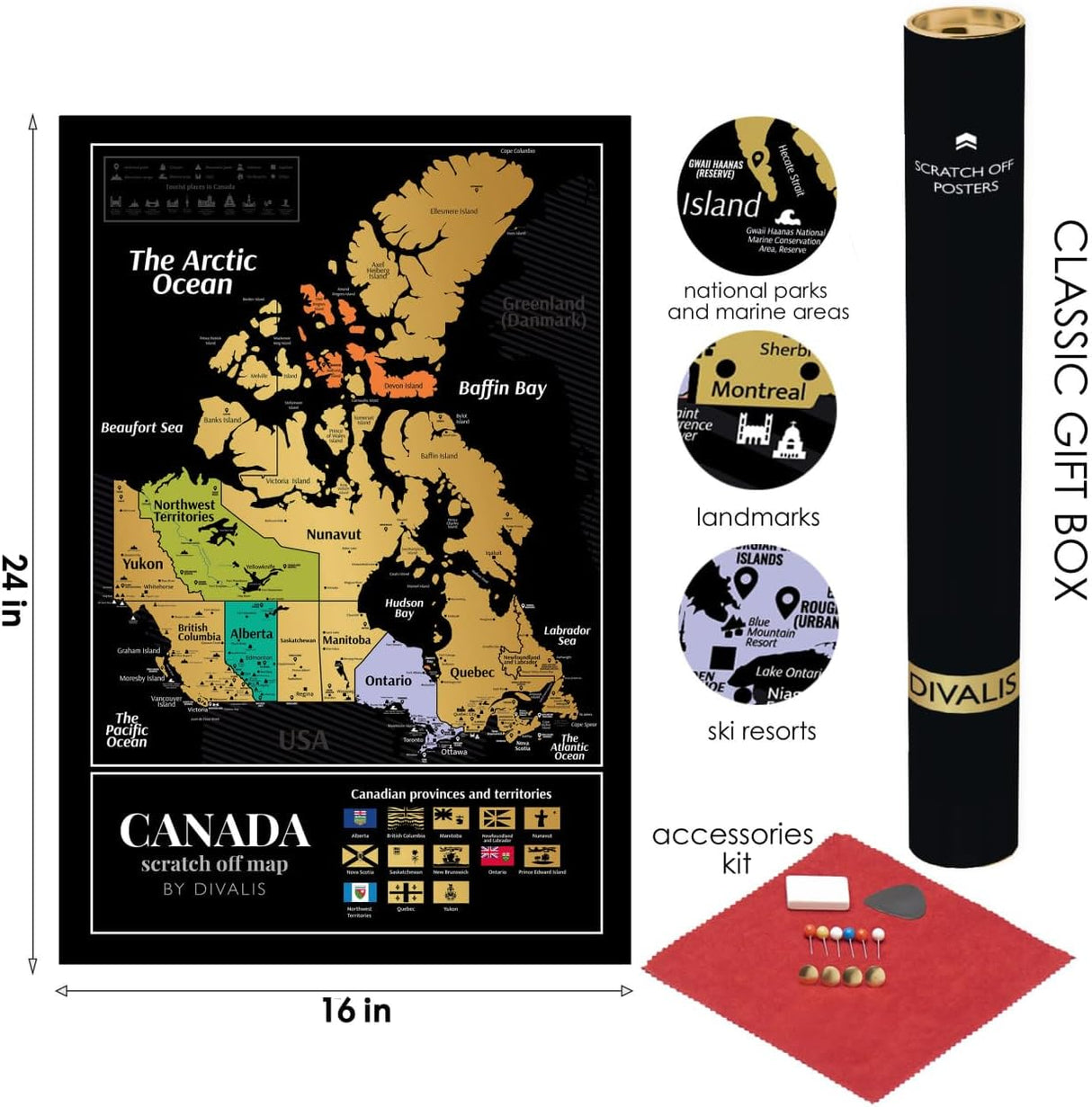Póster Rascable de Canadá 24x16 con Parques Nacionales