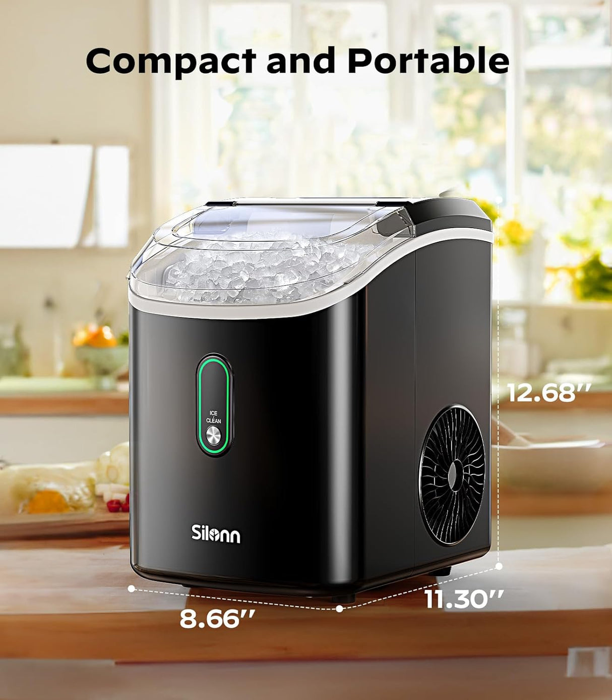 Máquina de Hielo Silonn, 33lbs, Auto-limpieza, Portátil