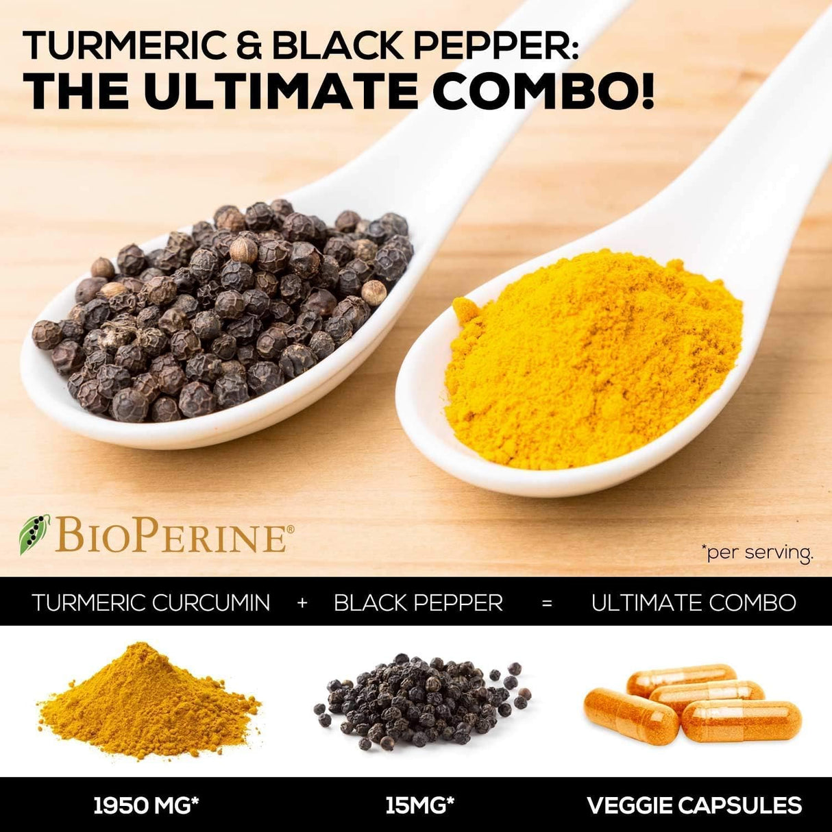 Suplementos Alimenticios de cúrcuma con biopérina