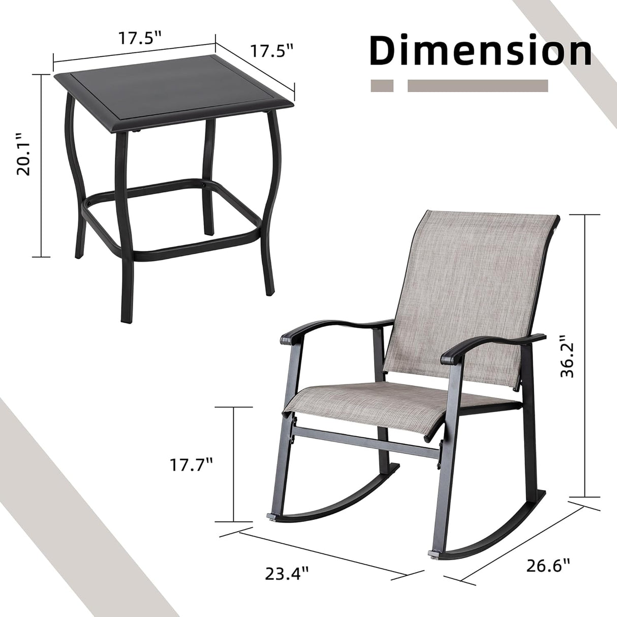 Vongrasig Juego de 3 piezas de muebles de patio pequeños de tela textileno, juego de muebles de patio pequeños, juego de conversación con mesa de vidrio para césped, jardín, balcón, junto a la piscina (pardo)