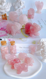 QINJIEJIE Decoración de elefante de cuarzo rosa,  cristales