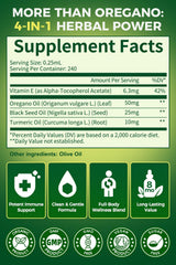 Aceite de Orégano Orgánico 80% Carvacrol con Semilla Negra, Cúrcuma y Vitamina E - Apoyo Inmunológico, Respiratorio y Digestivo - Vegano, Sin Azúcar, No GMO, 8 meses, 2 oz