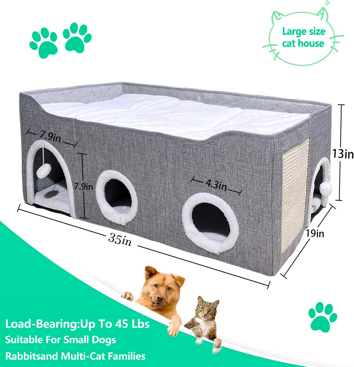 Casa para Gatos Interiores - Cama Grande y Colapsable con Cúpula
