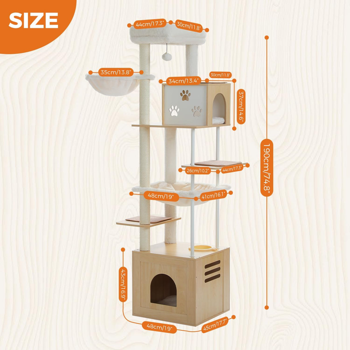 Árbol para Gatos PAWZ Road, 74.8 con Estación de Comida