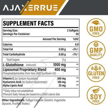 Suplemento de glutatión reducido de 1000 mg con vitamina C