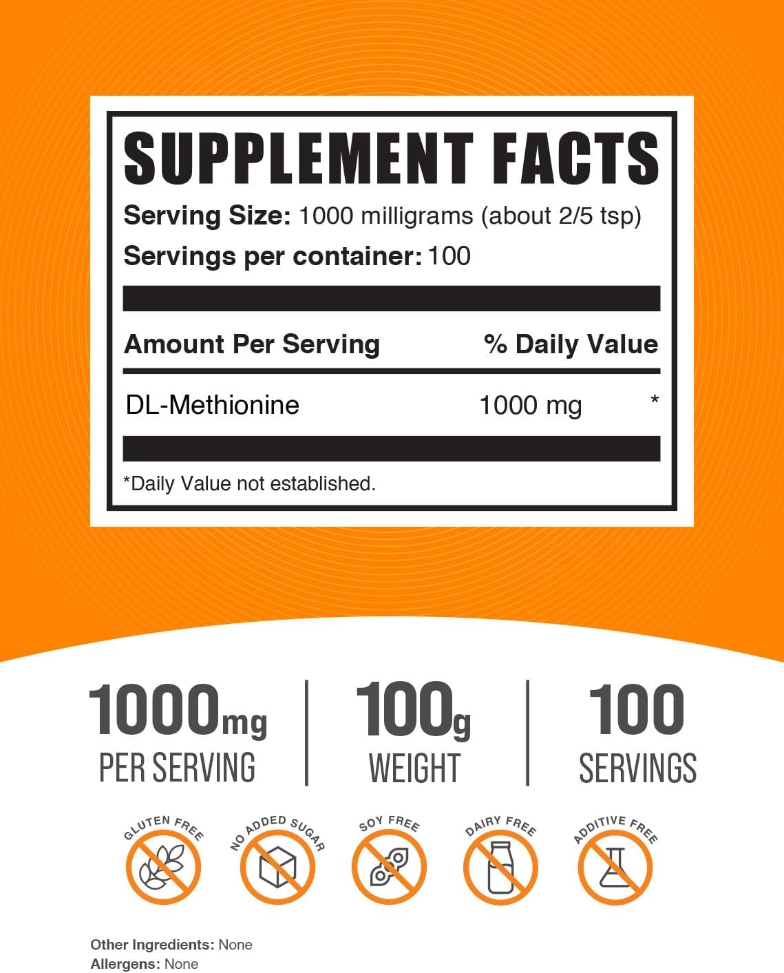 Suplemento BULKSUPPLEMENTS.COM DL-metionina en polvo  100 gr