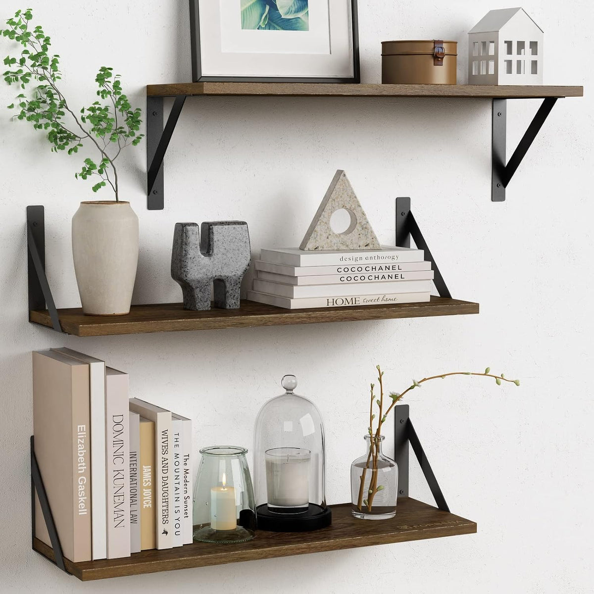 Estantes Flotantes de Madera 24, Set de 3, Rustic Home