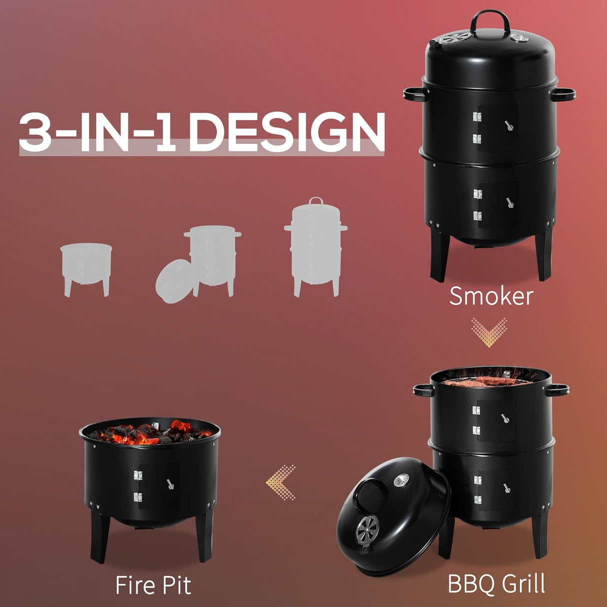 Parrilla Ahumadora Vertical Outsunny 3 en 1 16 con Termómetro
