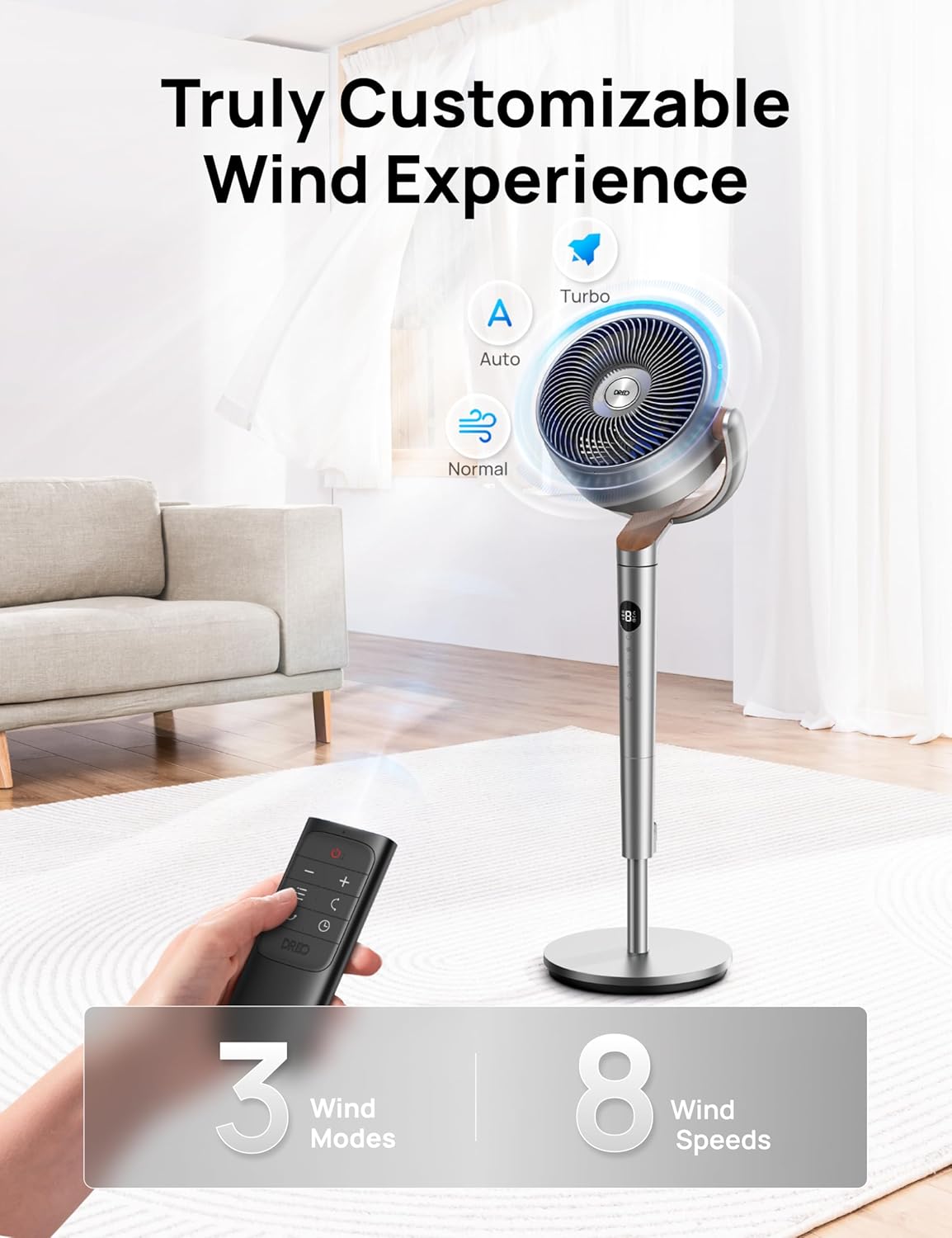 Ventilador de Pie Dreo, Oscilante, 8 Velocidades, PolyFan 502