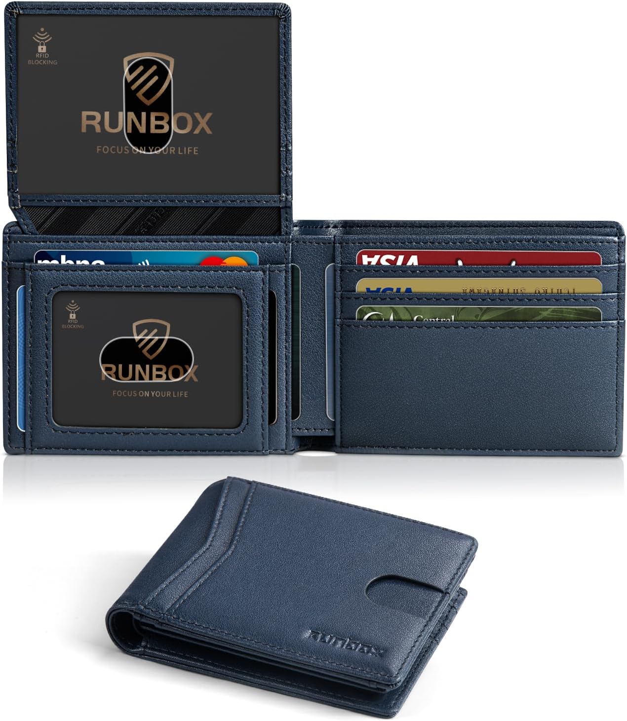 Billetera RUNBOX para Hombre RFID, 2 Ventanas ID, Slim, Regalo