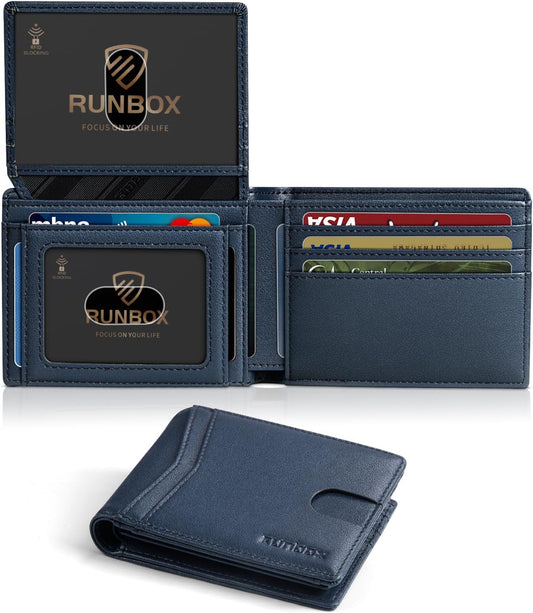 Billetera RUNBOX para Hombre RFID, 2 Ventanas ID, Slim, Regalo