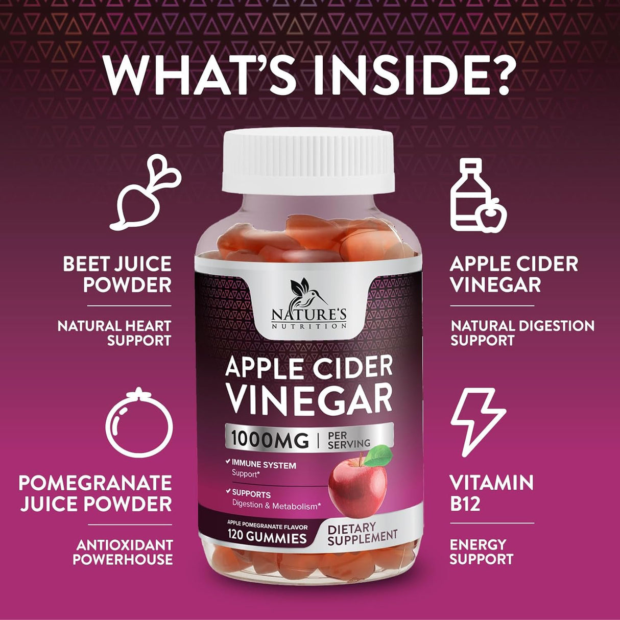 Suplemento Nature's Nutrition Gomitas de vinagre de manzana
