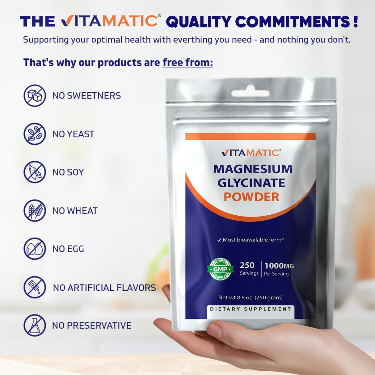 Vitamatic Magnesio Glycinato 1000mg 250g 250 porciones