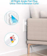 Regleta de alimentación de enchufe plano, cable de extensión