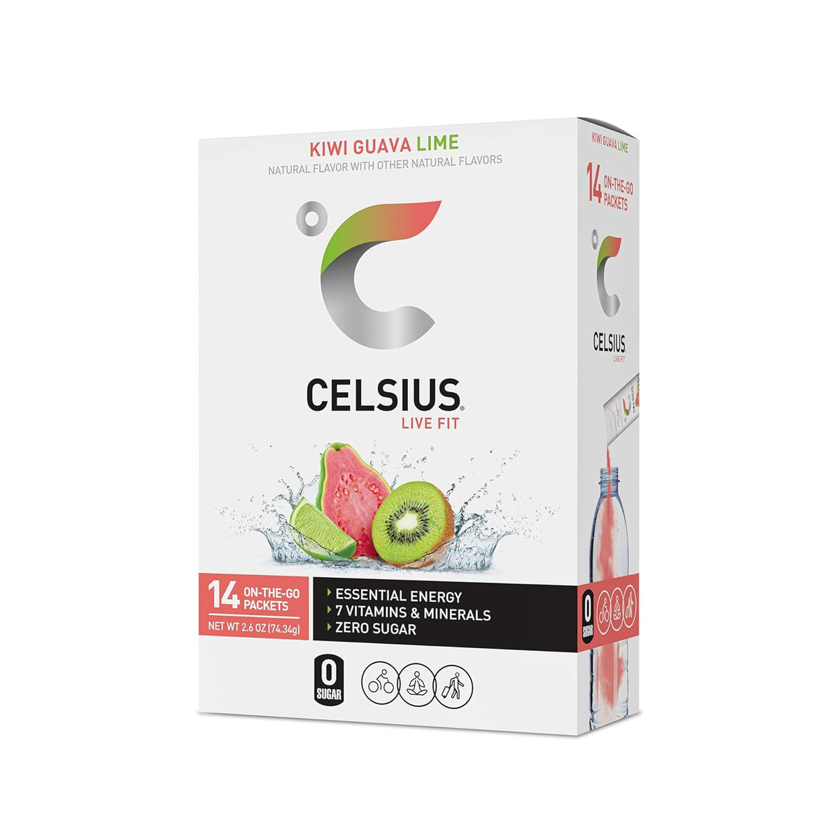 CELSIUS Paquetes de palitos en polvo de lima y guayaba Kiwi, sin azúcar (14 barras por paquete)