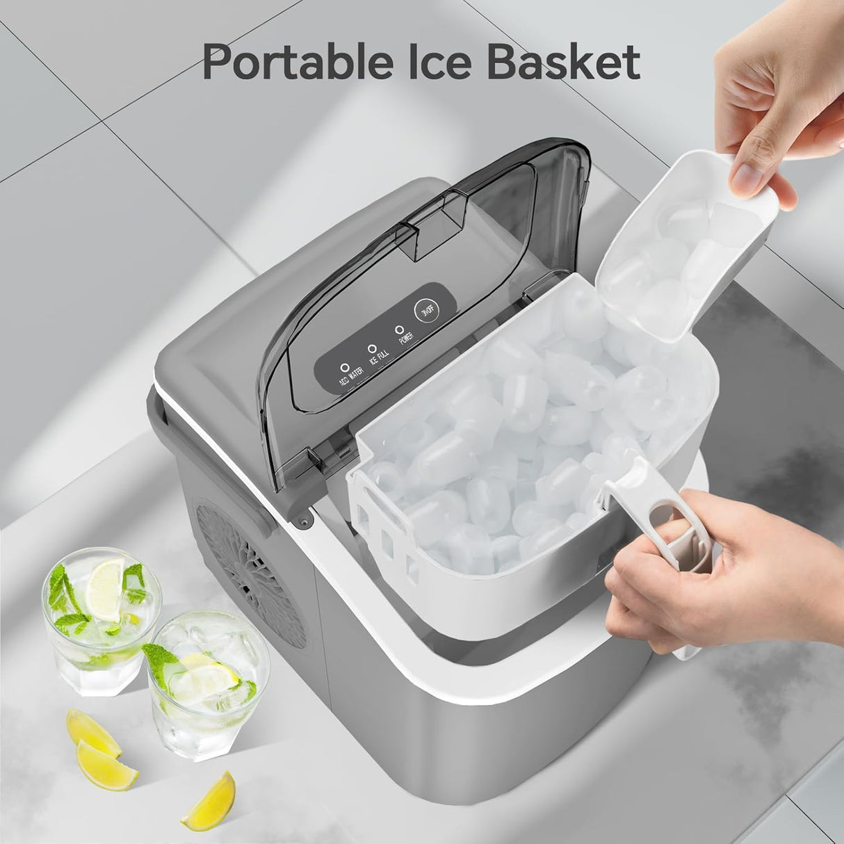 Máquina de Hielo Crzoe, 26Lbs/24H, Limpieza Automática, Modelo