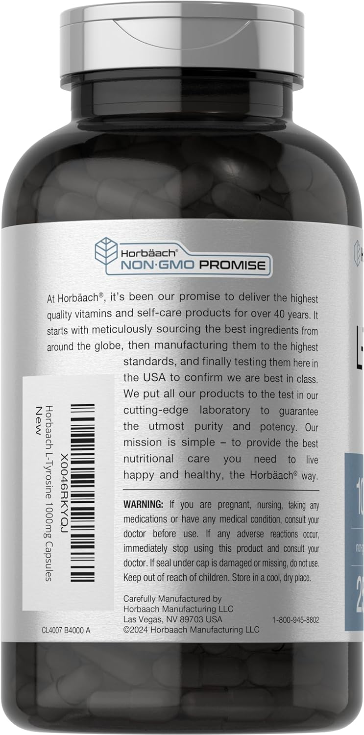 Suplemento L-Tirosina Horbaach | 1000mg | 250 Cápsulas
