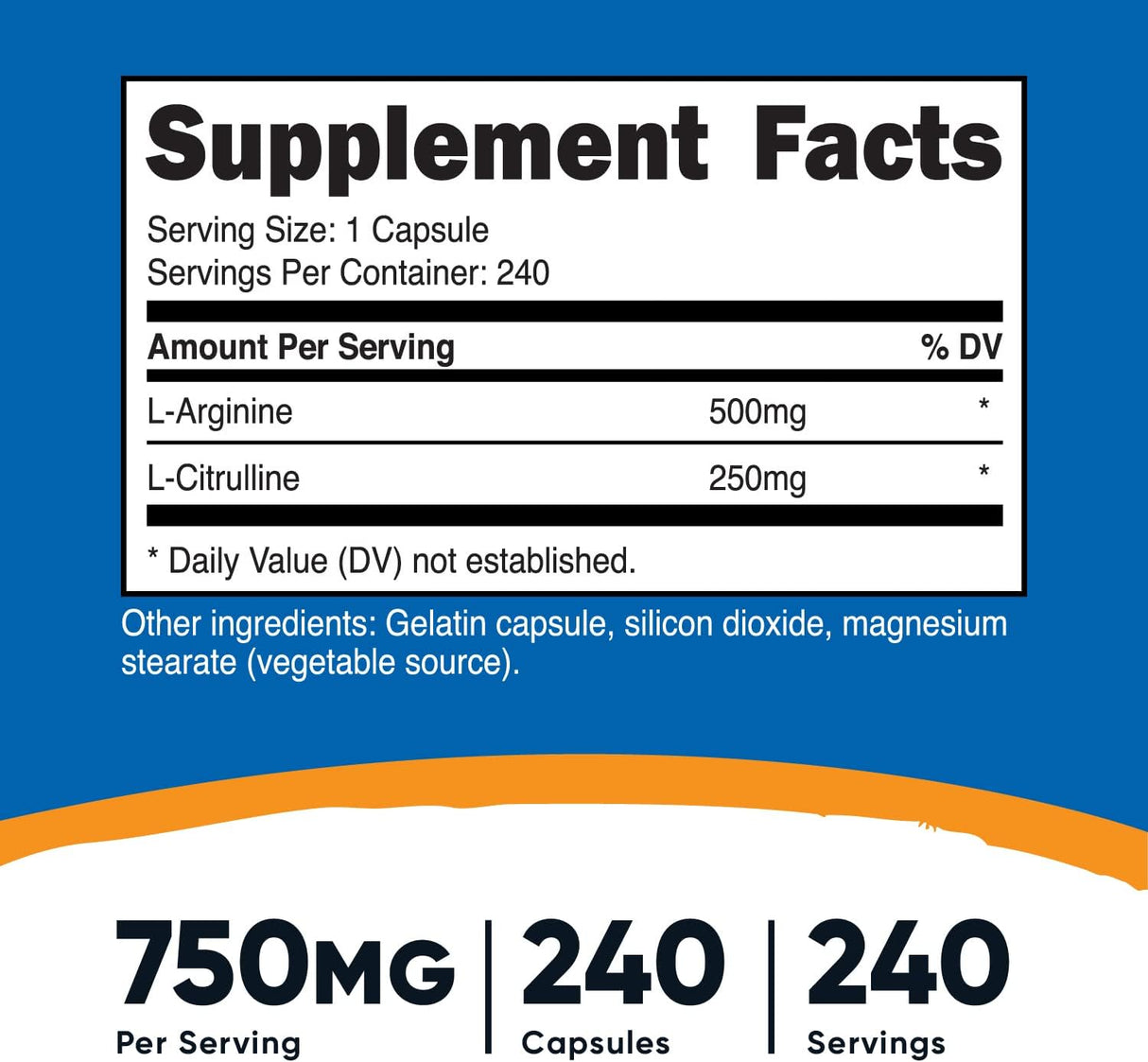 Suplementos Alimenticios L-arginina  240 cápsulas