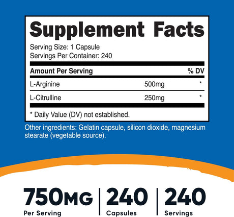 Suplementos Alimenticios L-arginina  240 cápsulas