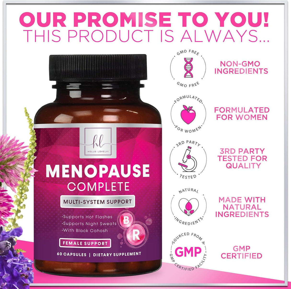 Suplemento para Menopausia con Black Cohosh, Dong Quai, 60 cápsulas