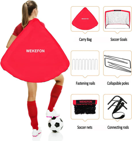 Juego de 2 redes de fútbol portátiles plegables, con bolso