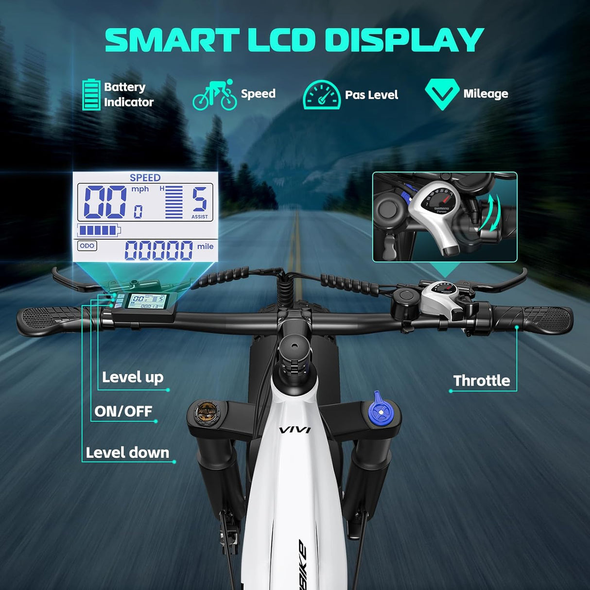 Bicicleta eléctrica Vivi ACE01, 1475W, 48V, 7 velocidades