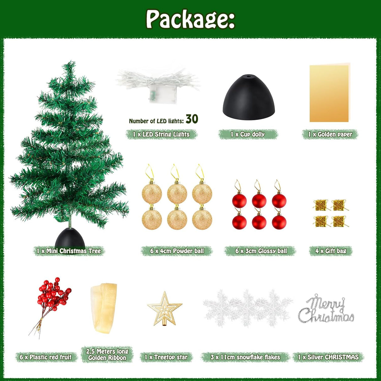Árbol de Navidad de Mesa con Luces LED y Adornos