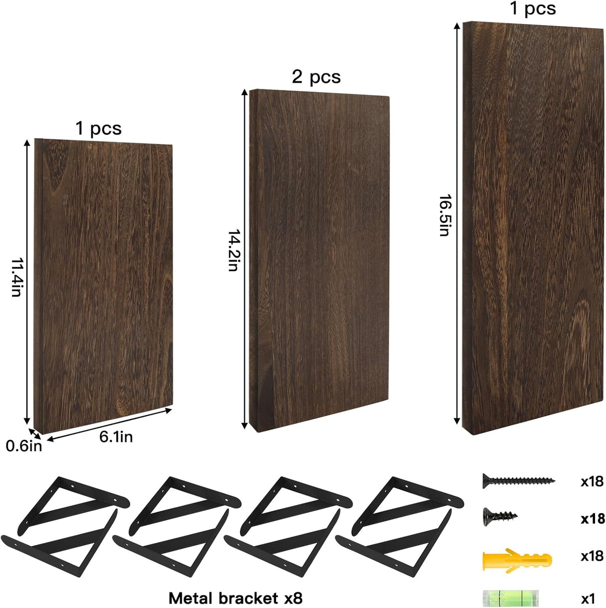 Estantes Flotantes YGEOMER, Madera, Set de 4 Tamaños Variados