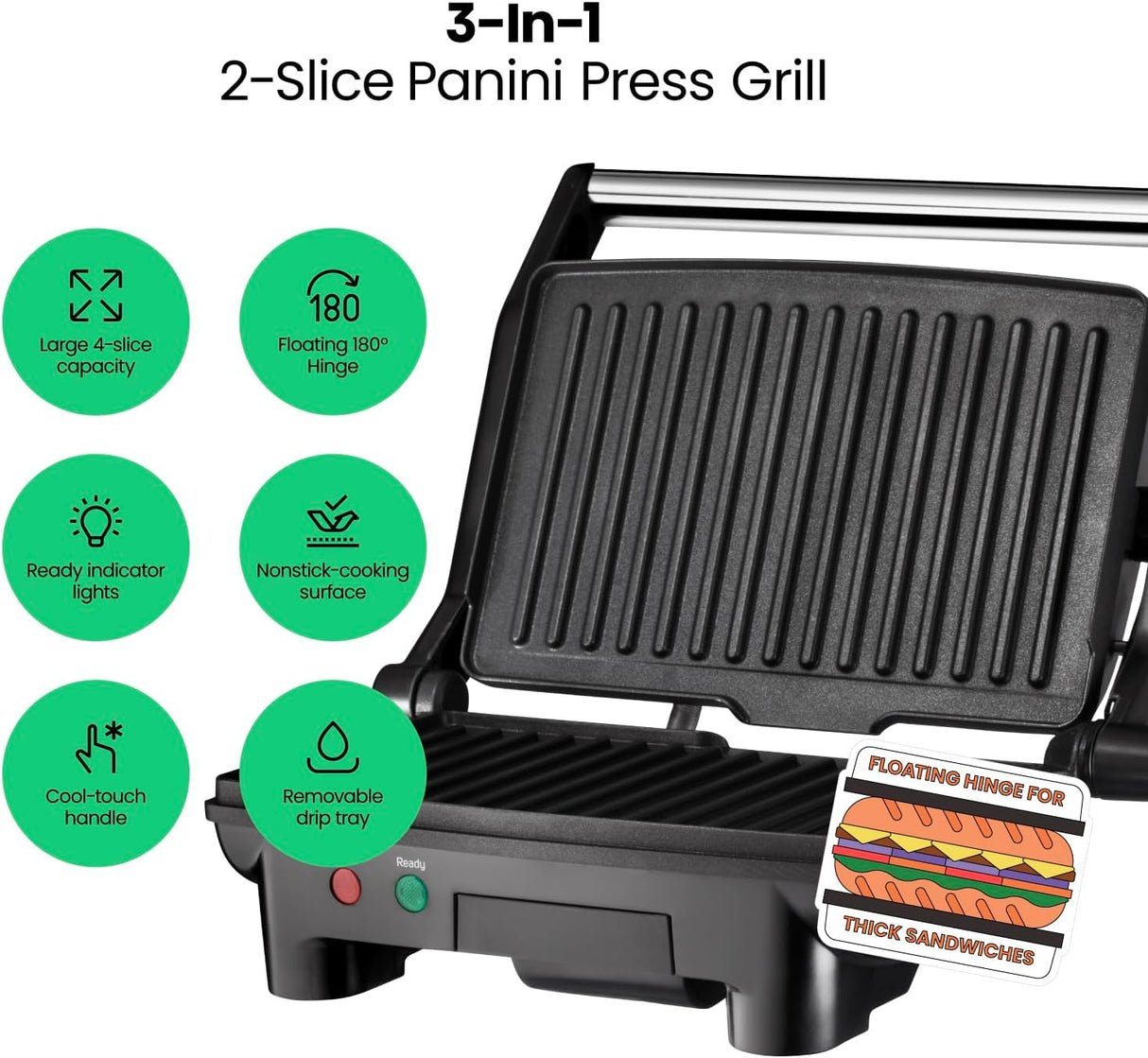 Prensa Panini Chefman, placas antiadherentes, apta para lavavajillas
