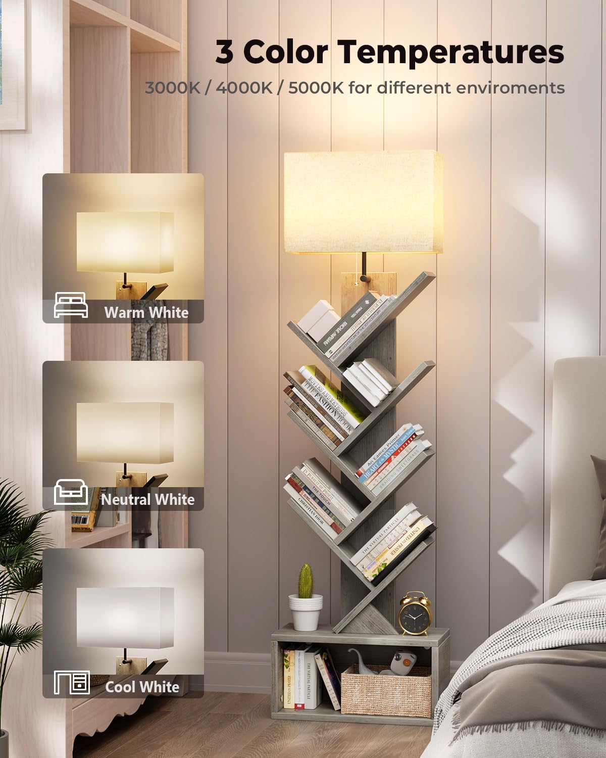 Estante de 6 niveles con luz, organizador robusto, modelo torre