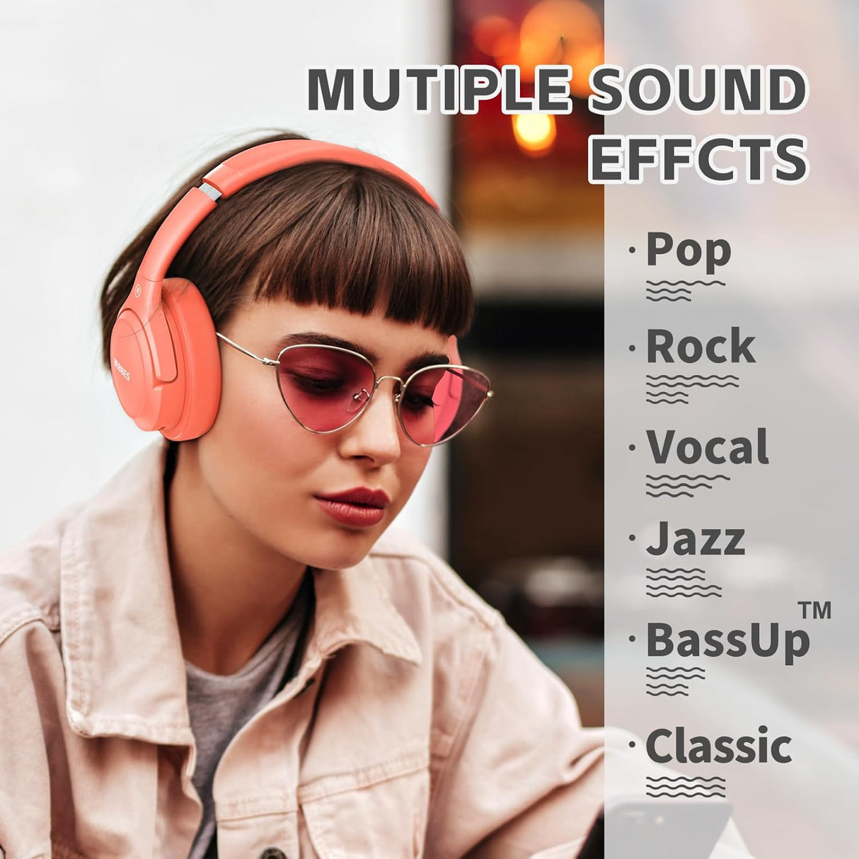 Auriculares Bluetooth Over Ear, BERIBES, 65H Autonomía, 6 EQ