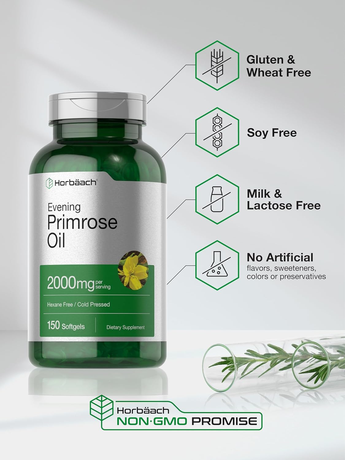 Suplemento Horbaach Cápsulas de aceite de onagra de 2000 mg