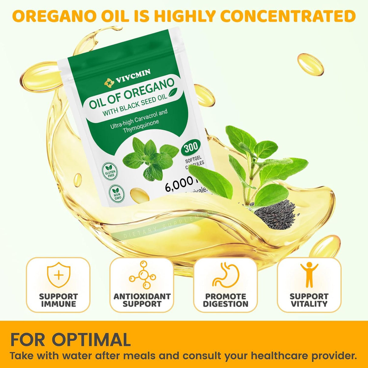 Aceite de Orégano Cápsulas - 300 Softgels, Inmunidad, Digestión
