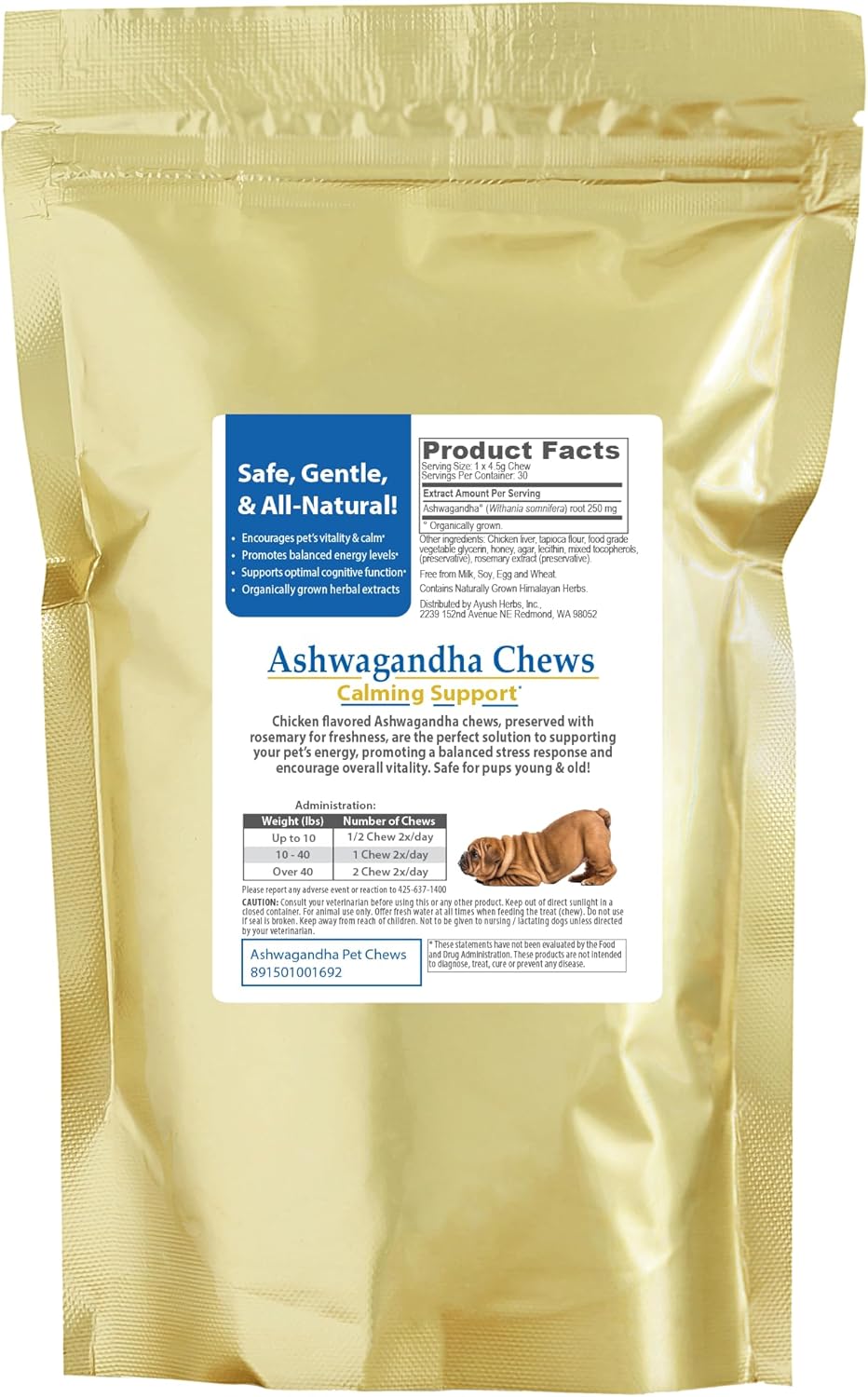 Ayush Pet Chews Calmantes Ayurvédicos para Mascotas 30 Unidades