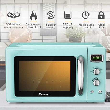 Microondas Retro COSTWAY 0.9Cu.ft, 900W, 5 Potencias, Auto.