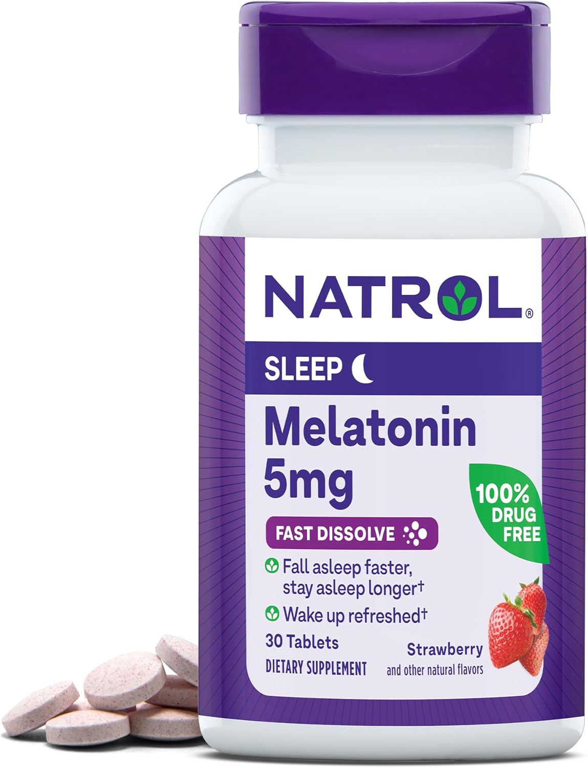 Tabletas de melatonina Natrol, 5mg, 30 conteo, sabor fresa