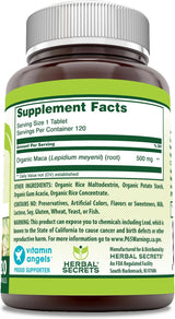 Suplemento de Maca Herbal Secrets 500 mg, 120 tabletas, sin gluten